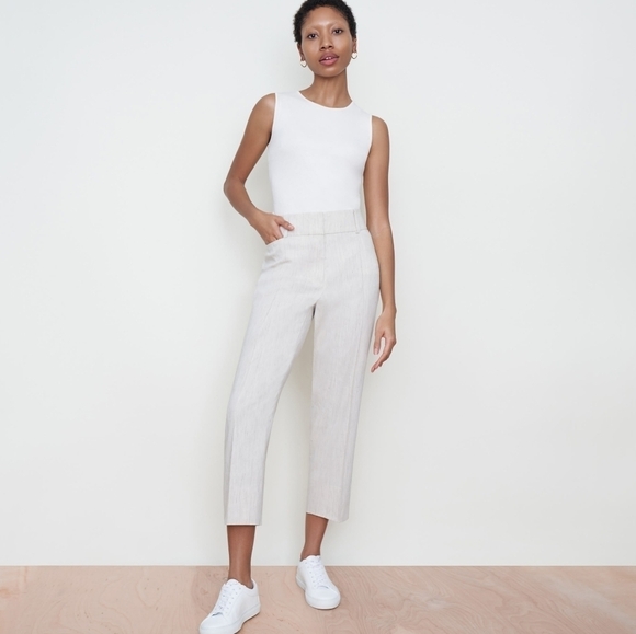 MM. Lafleur Natural Chester Slubbed Stretch Linen Pants 10 - Picture 1 of 9